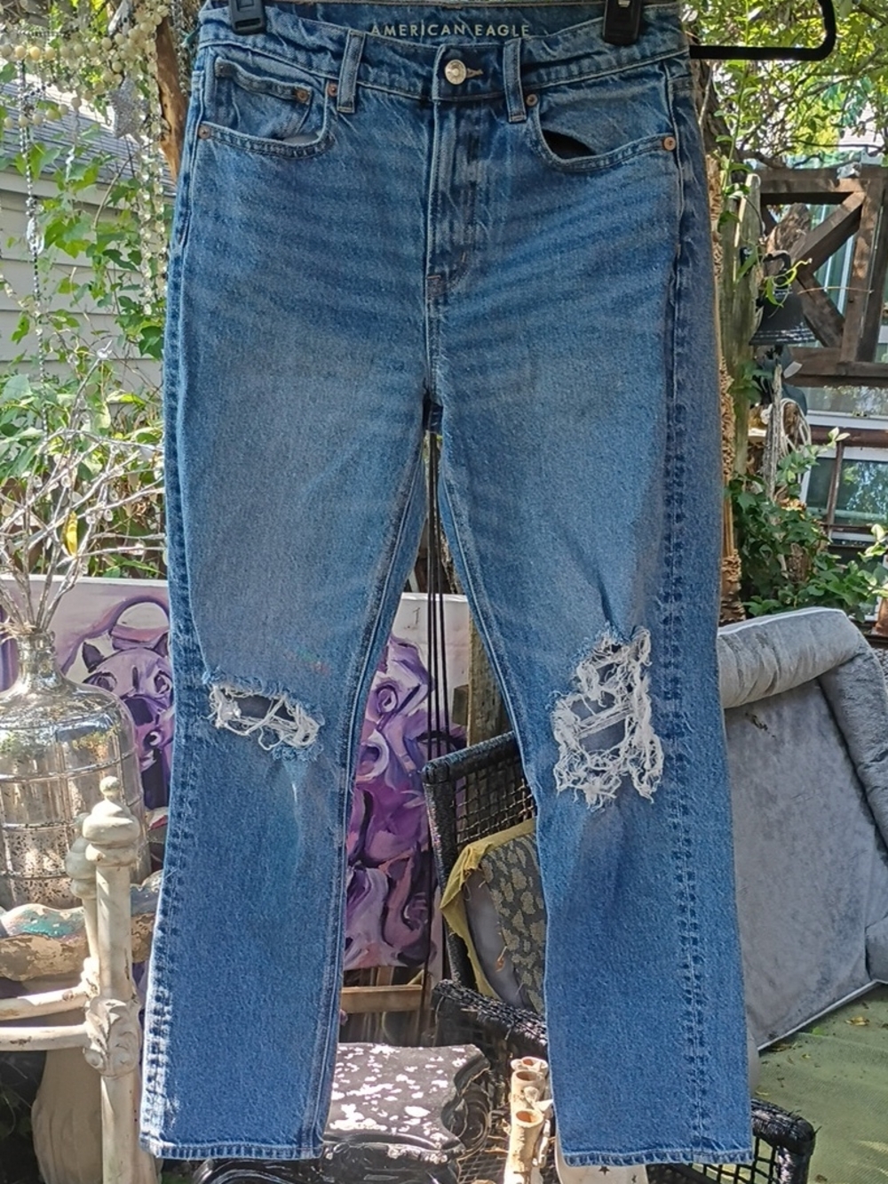 American Eagle Outfitters Distressed Light Blue Straight Leg Jeans